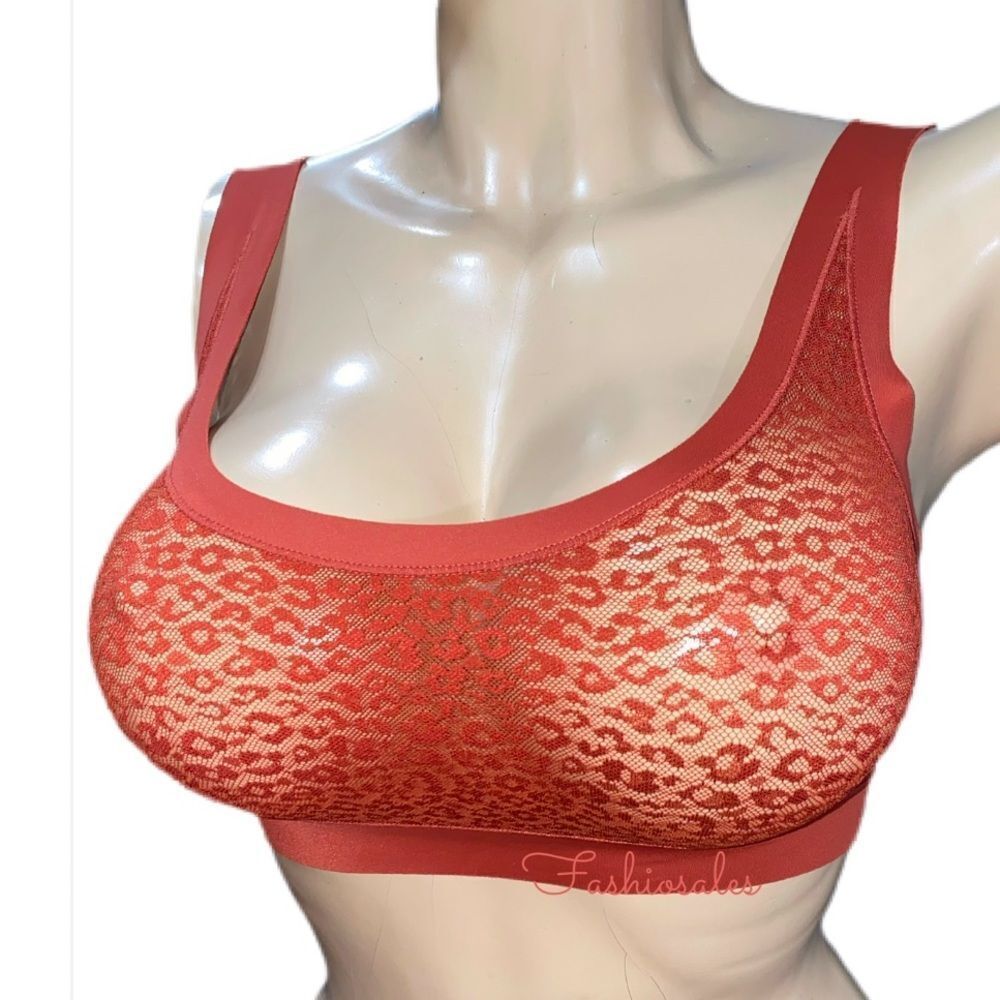 Victoria’s Secret Scoop Neck Animal Print Sheer Mesh Bralette Bra Clay Small